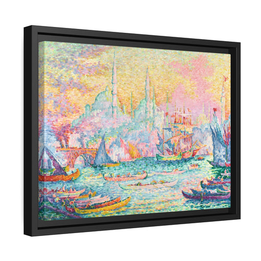 Paul Signac Golden Horn Constantinople - Framed Canvas Wall Art Print in Black Pinewood Frame