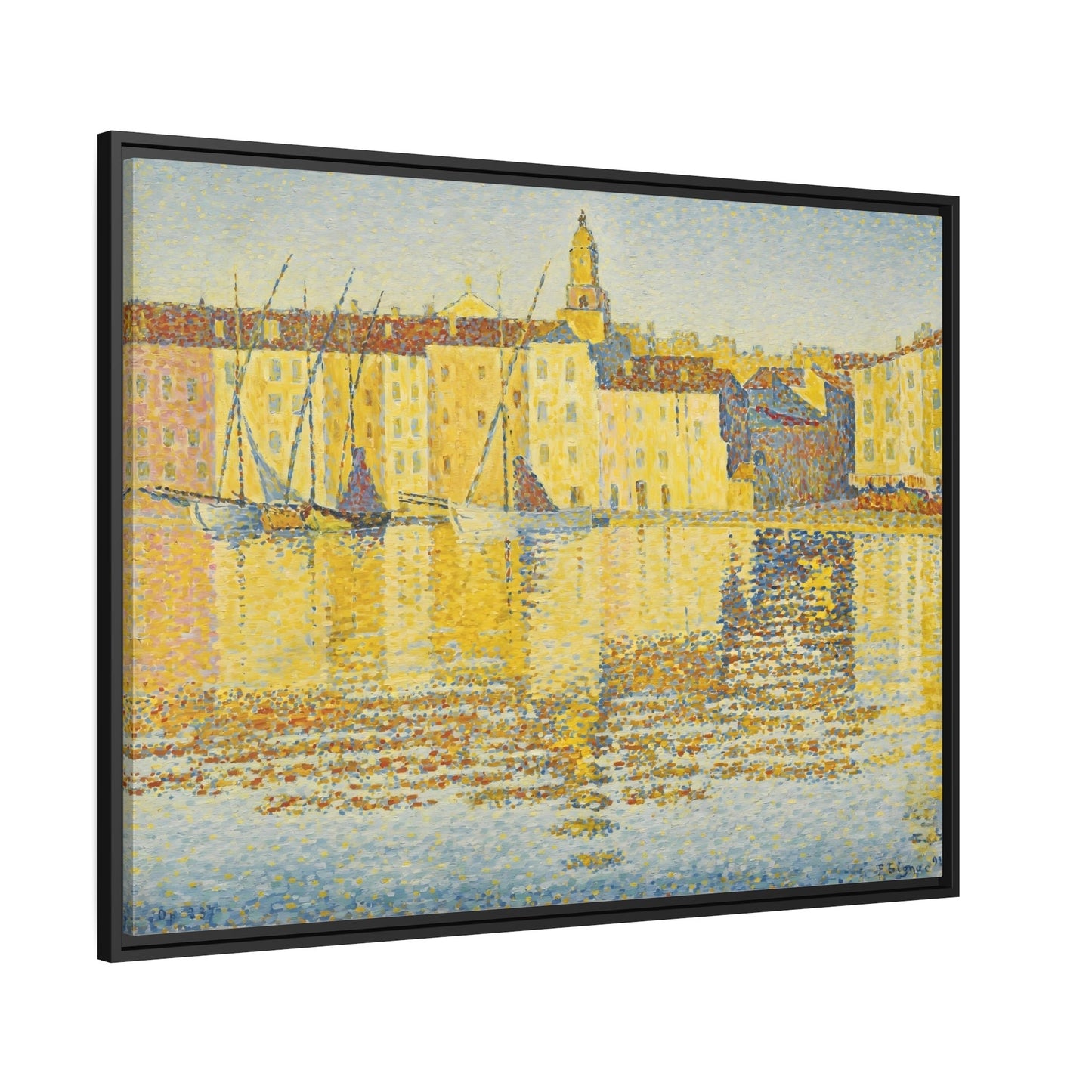 Paul Signac Maisons du port Saint-Tropez - Framed Canvas Wall Art Print in Black Pinewood Frame