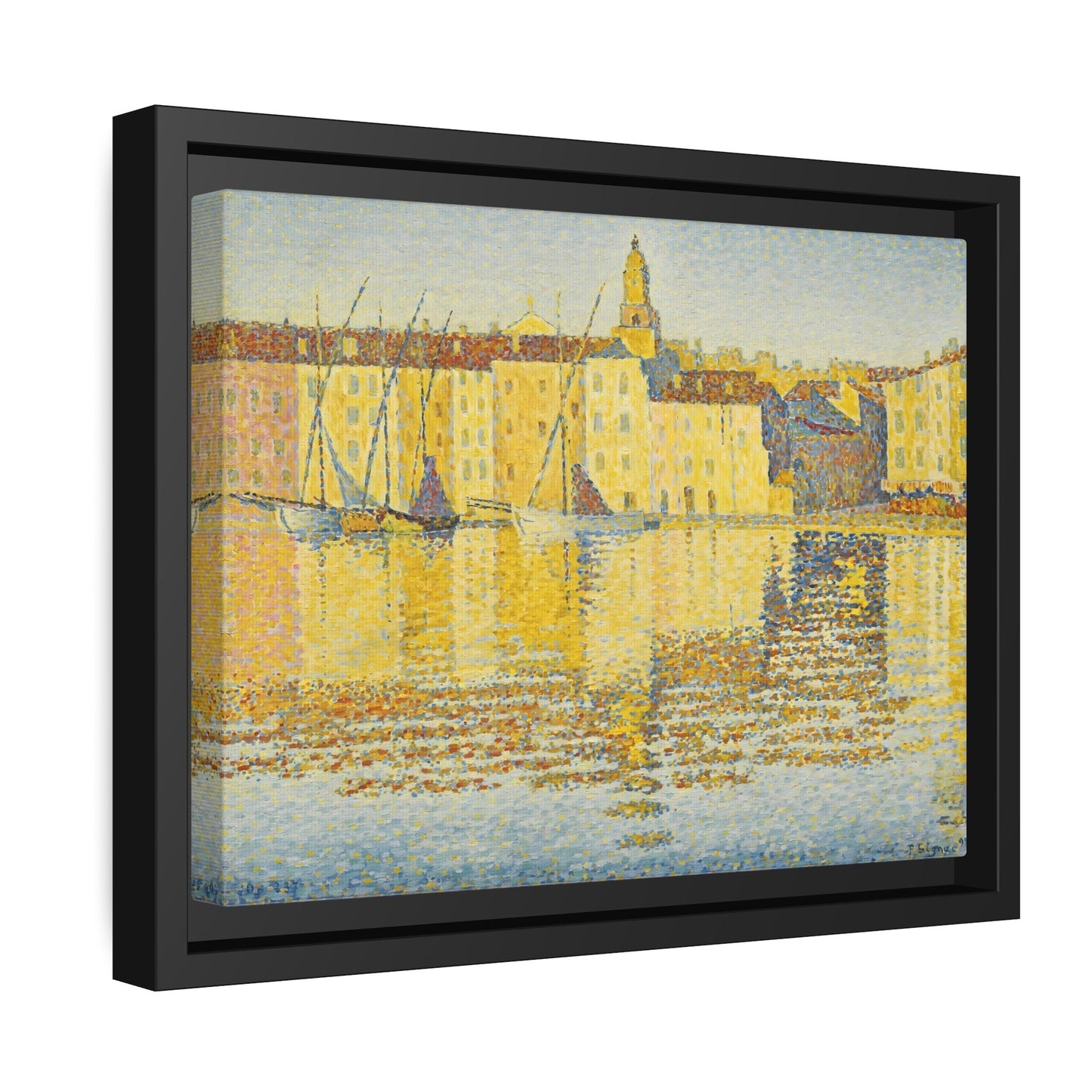 Paul Signac Maisons du port Saint-Tropez - Framed Canvas Wall Art Print in Black Pinewood Frame