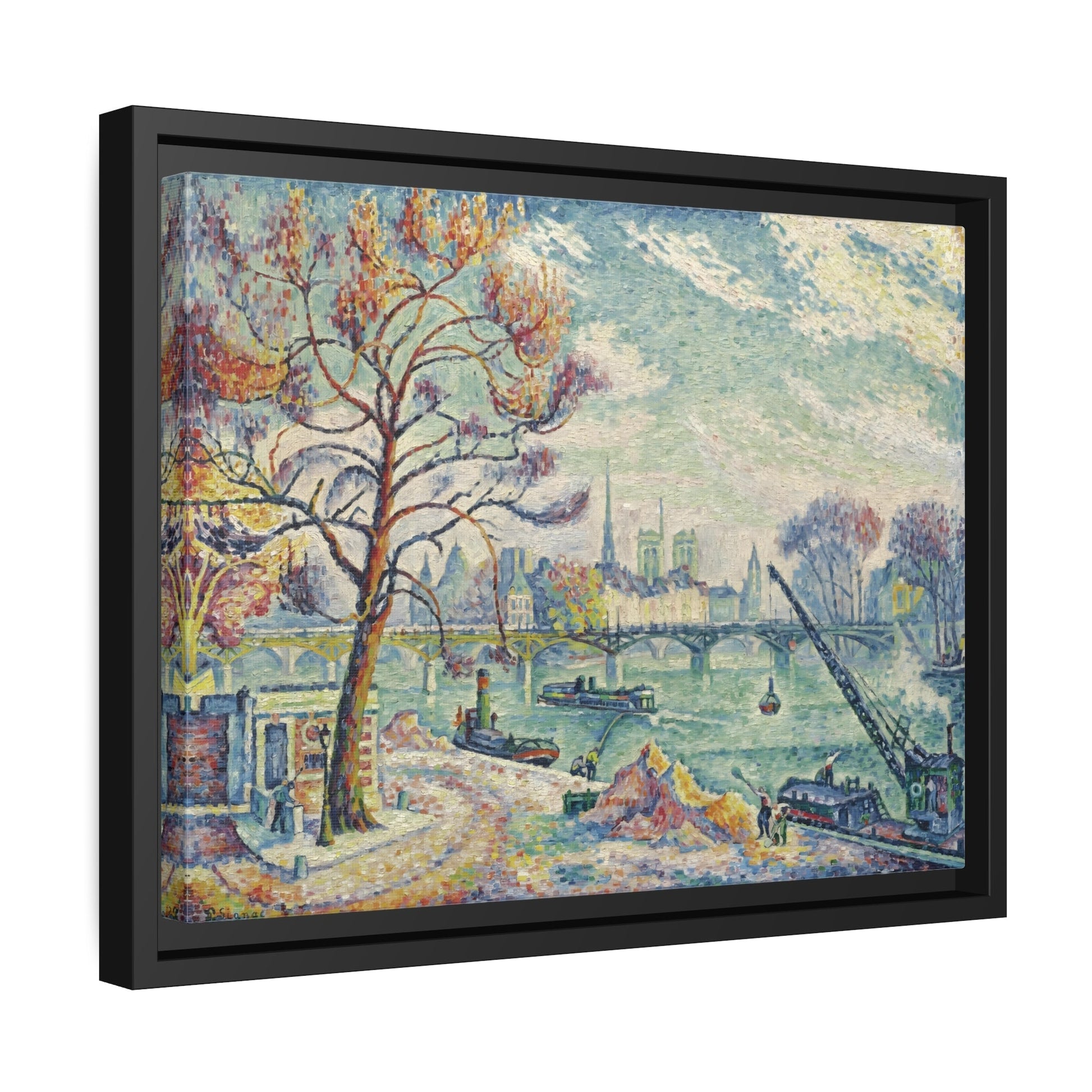 Paul Signac Pont Des Arts Paris - Framed Canvas Wall Art Print in Black Pinewood Frame