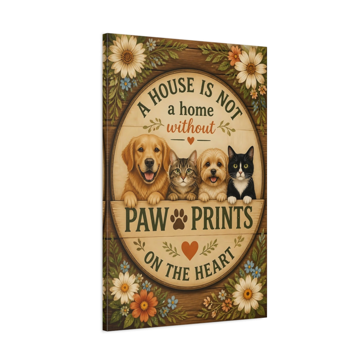 Main Mockup. Paw Prints Quote Plaque shown as canvas print