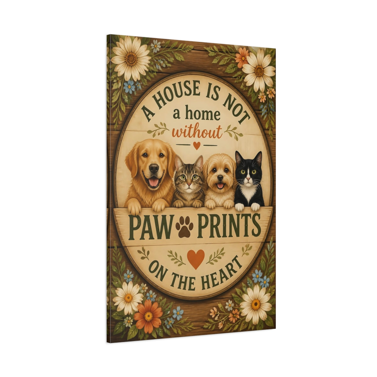 Side Mockup 1. Paw Prints Quote Plaque shown as canvas print