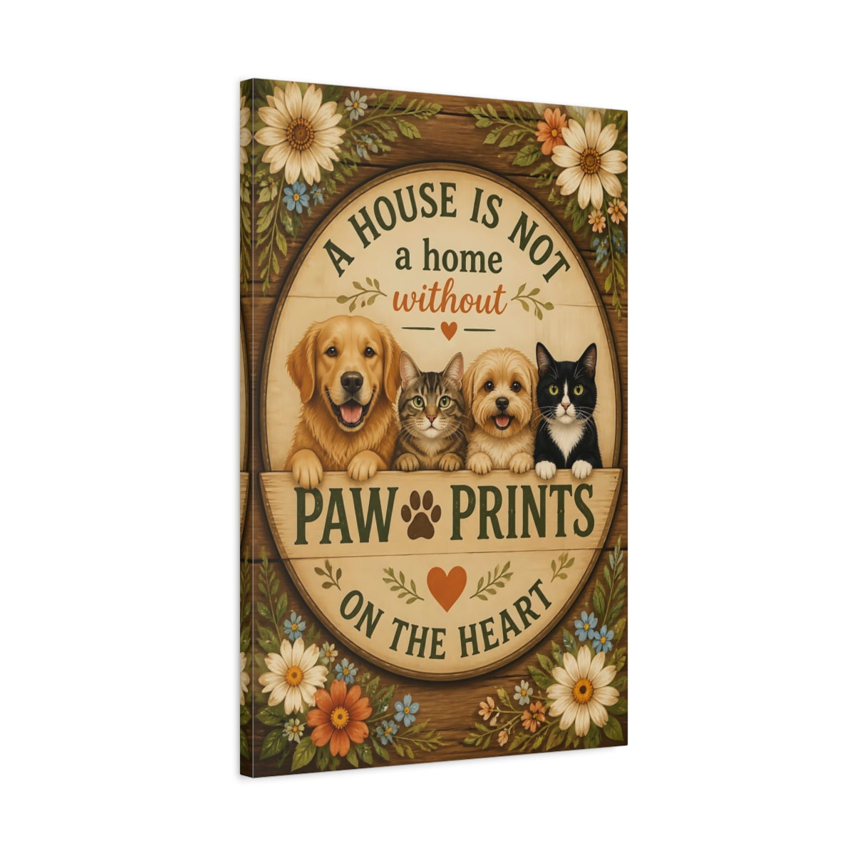 Side Mockup 2. Paw Prints Quote Plaque shown as canvas print
