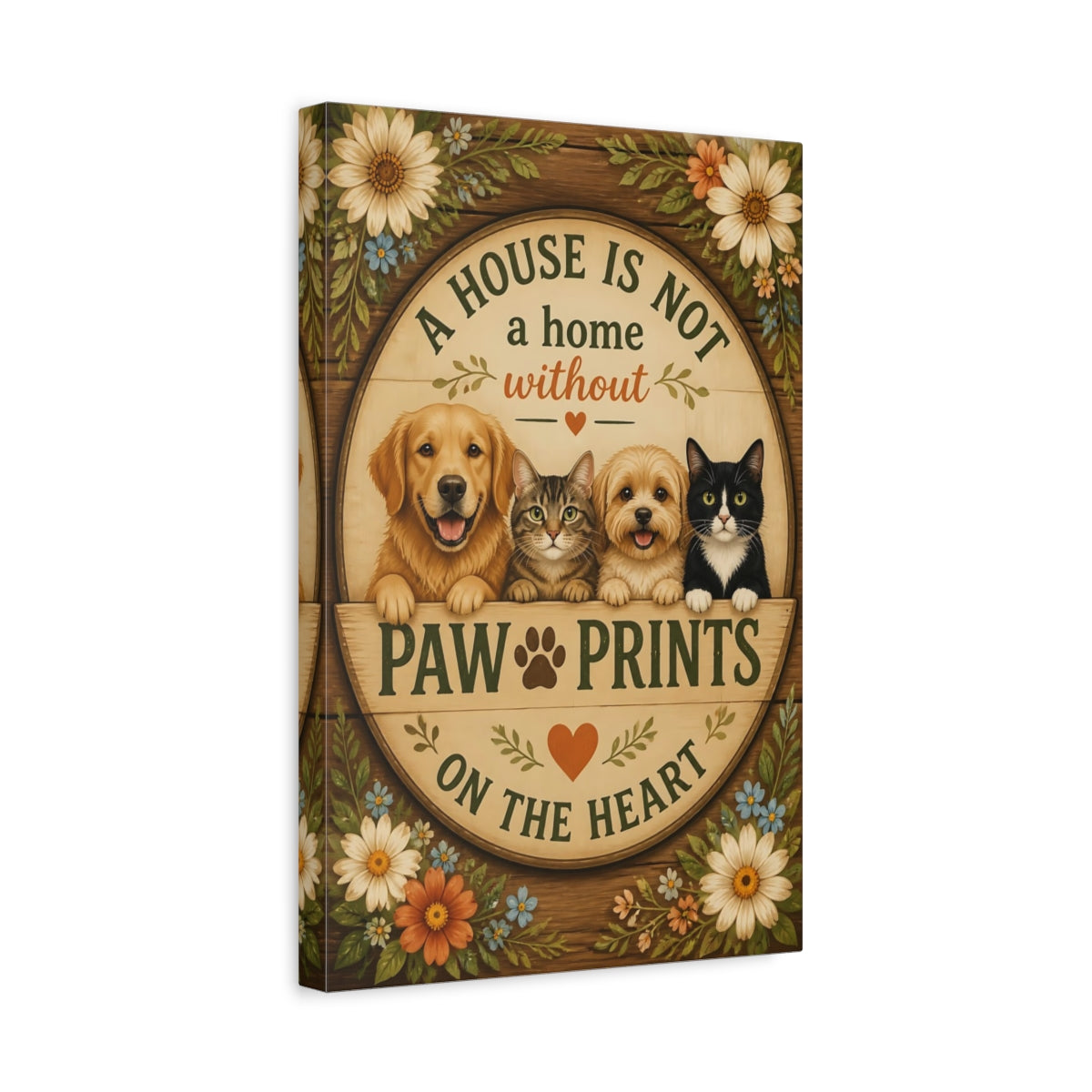 Side Mockup 4. Paw Prints Quote Plaque shown as canvas print