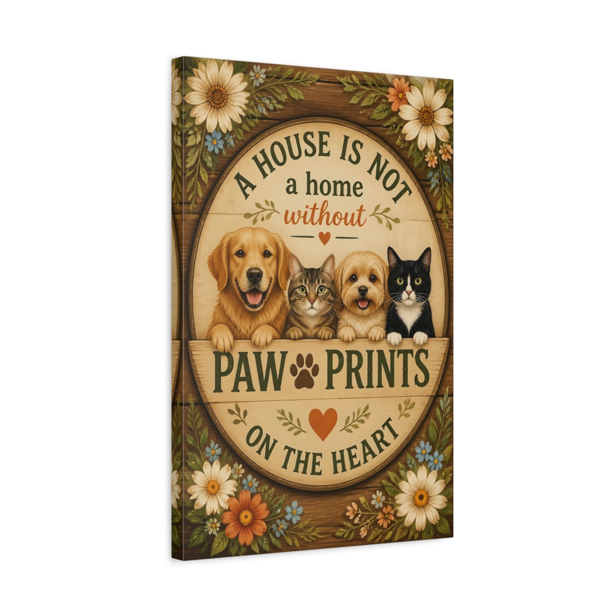 Side Mockup 3. Paw Prints Quote Plaque shown as canvas print
