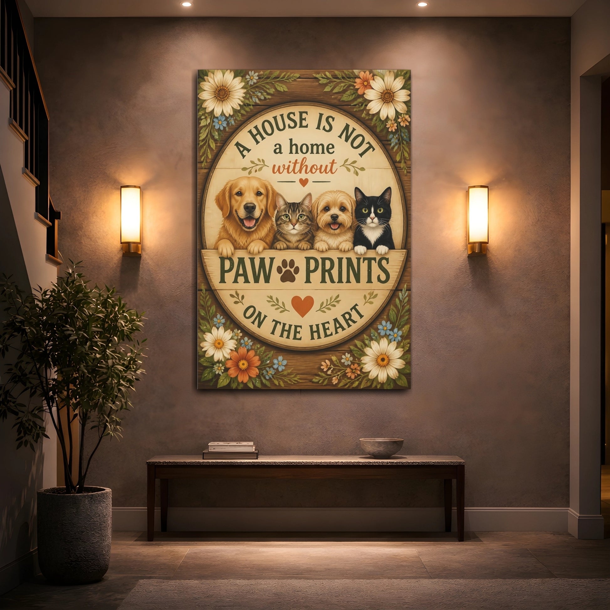 Mockup 2. Paw Prints Quote Plaque shown as canvas print