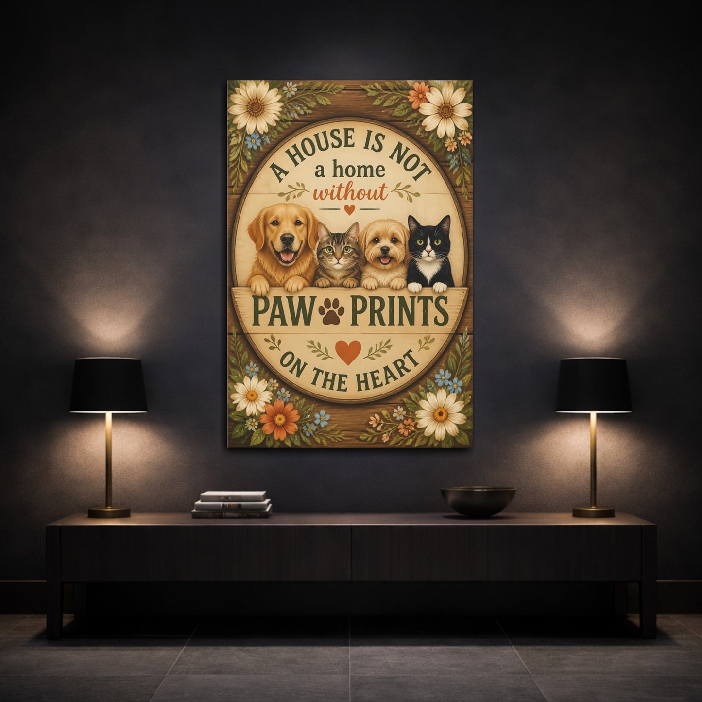 Mockup 3. Paw Prints Quote Plaque shown as canvas print