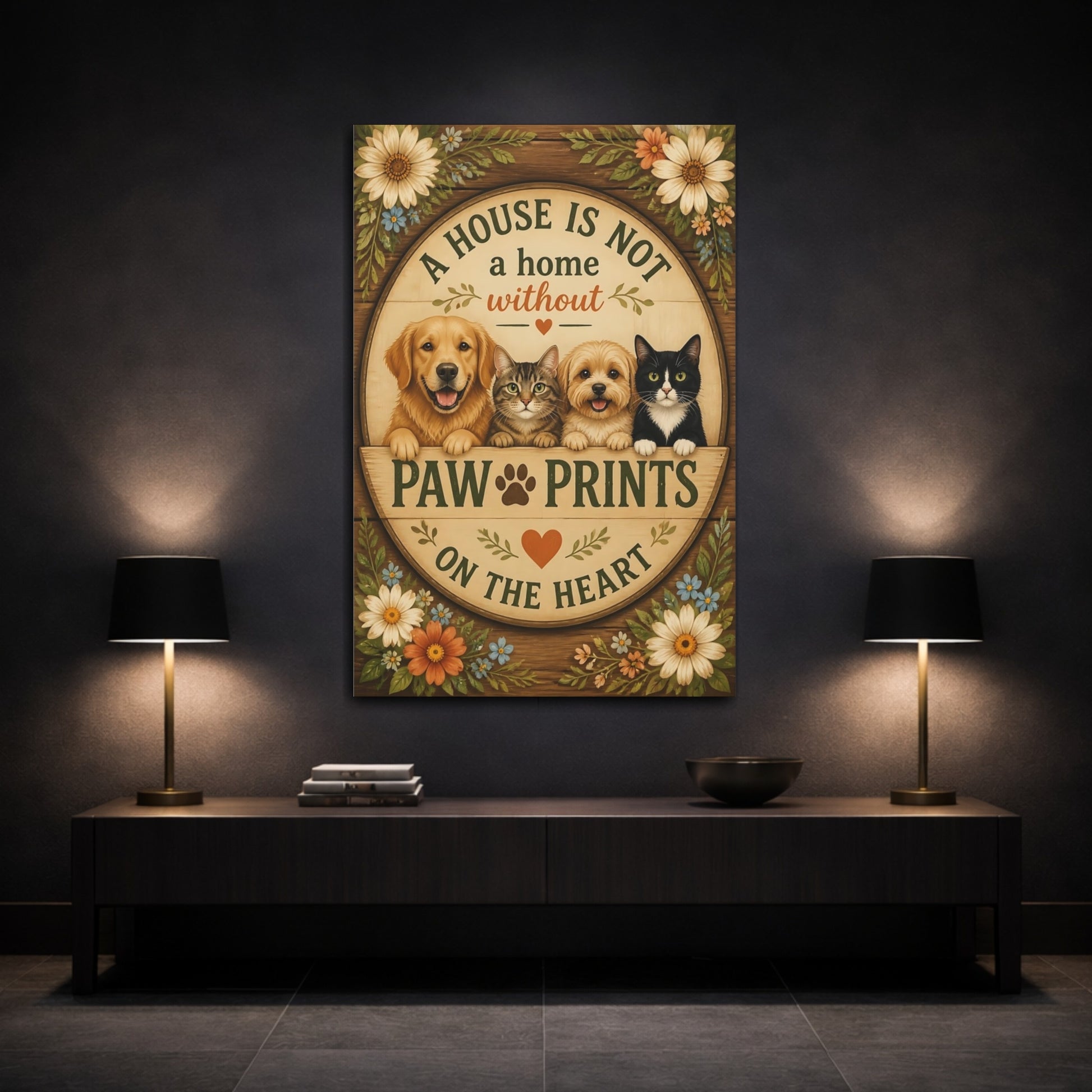 Mockup 3. Paw Prints Quote Plaque shown as canvas print
