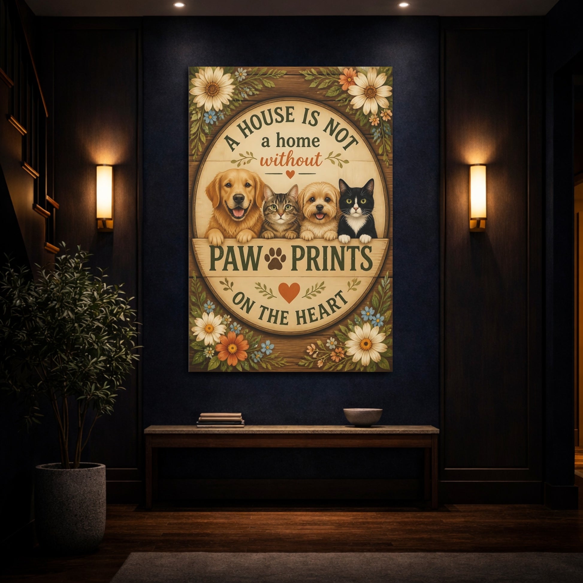 Mockup 4. Paw Prints Quote Plaque shown as canvas print