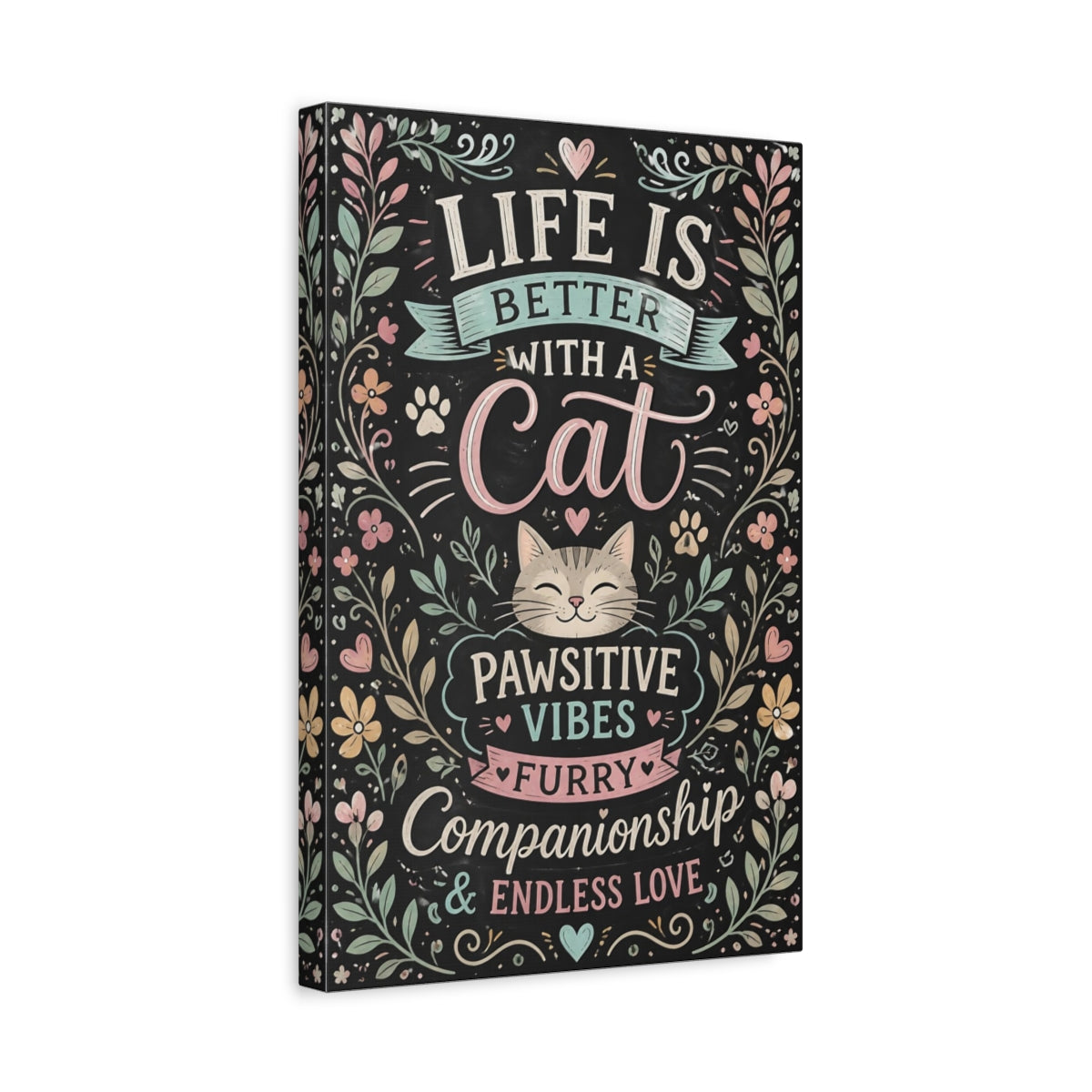 Side Mockup 4. Pawsitive Cat Quote shown as canvas print