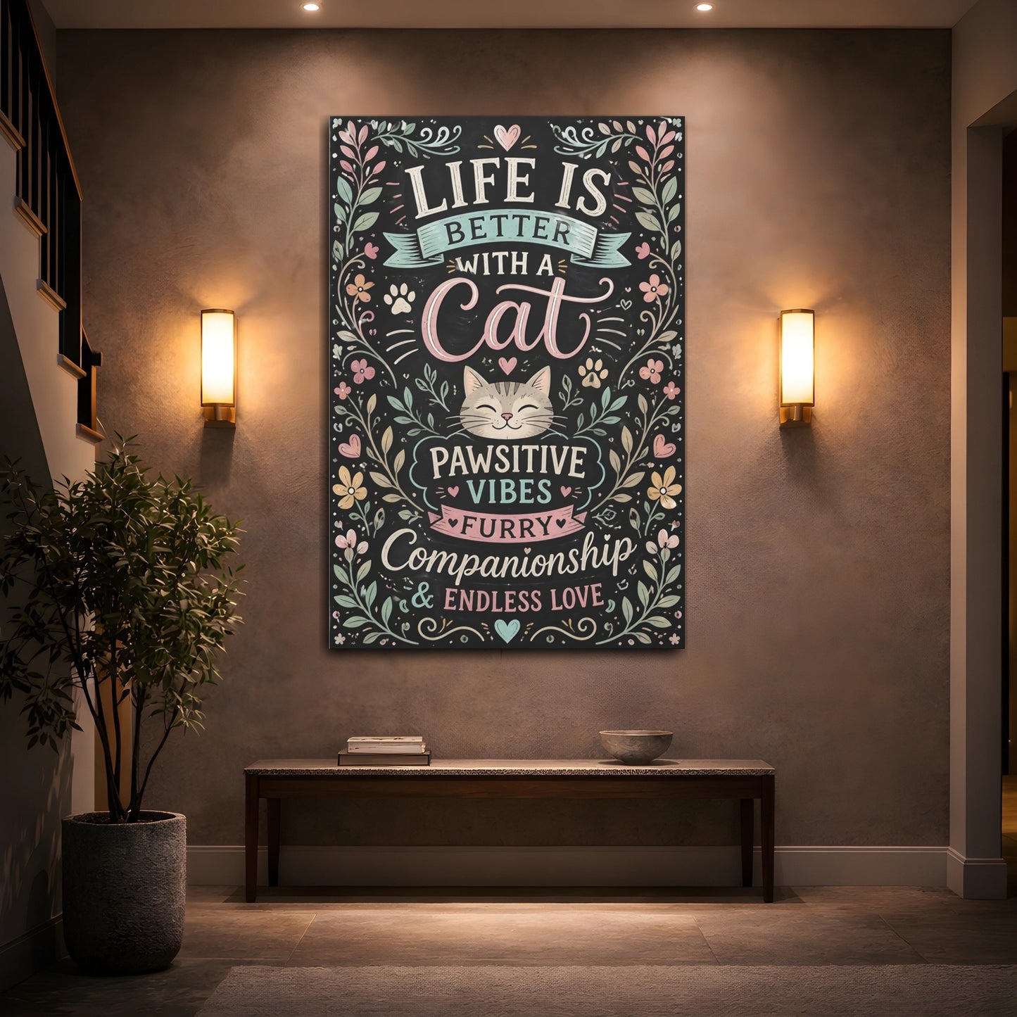 Mockup 2. Pawsitive Cat Quote shown as canvas print