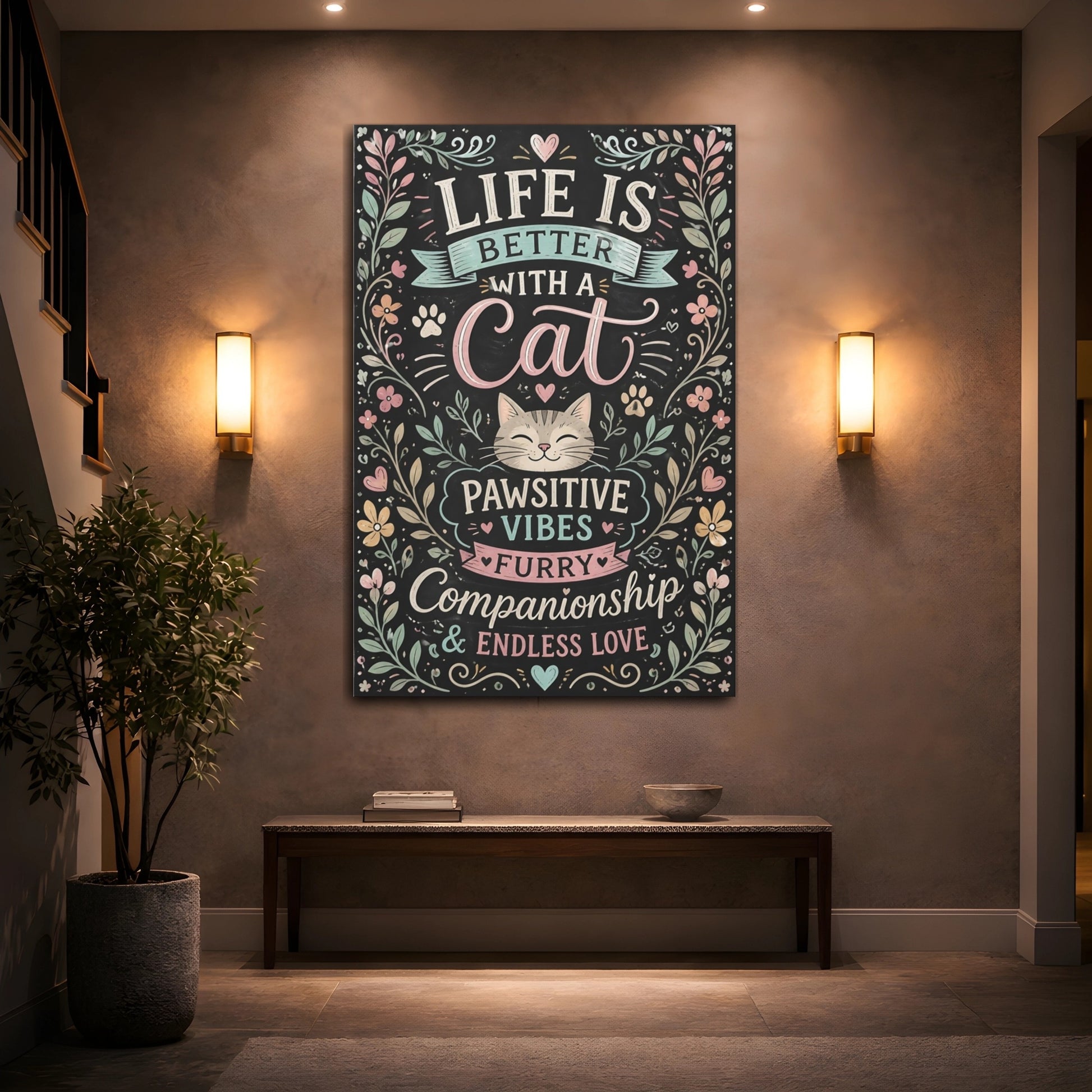 Mockup 2. Pawsitive Cat Quote shown as canvas print