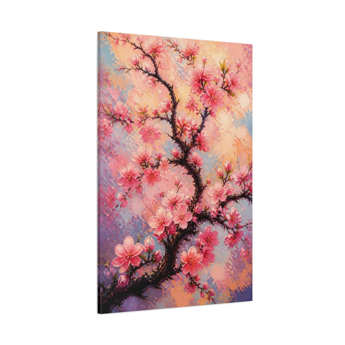 Side Mockup 1. Peach Blossom Flowers shown as canvas print