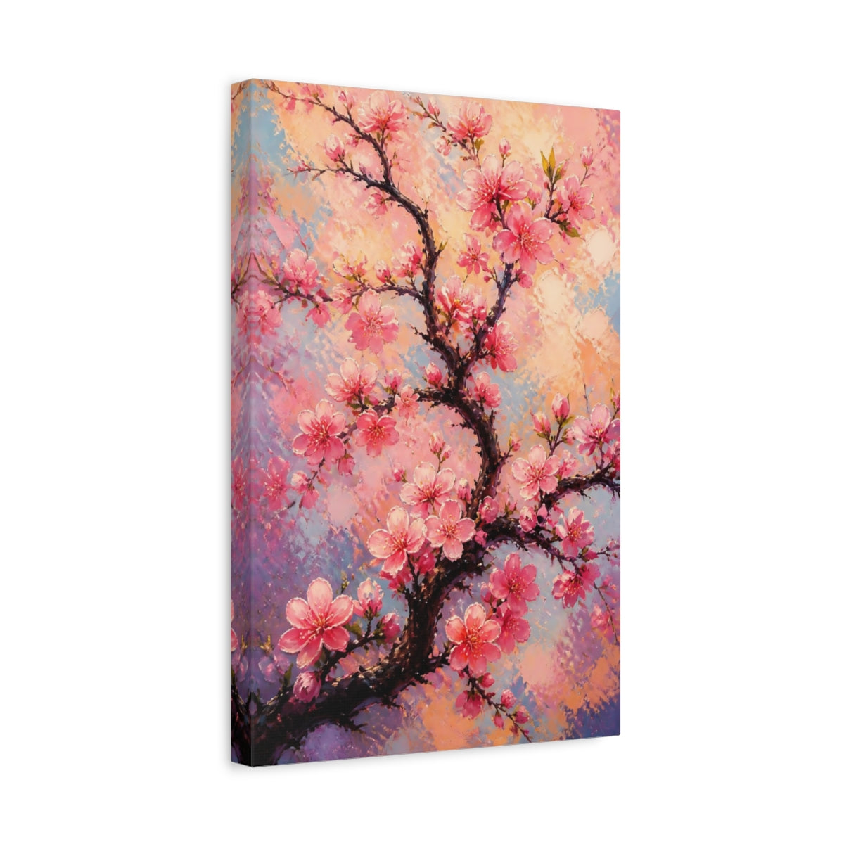Side Mockup 4. Peach Blossom Flowers shown as canvas print