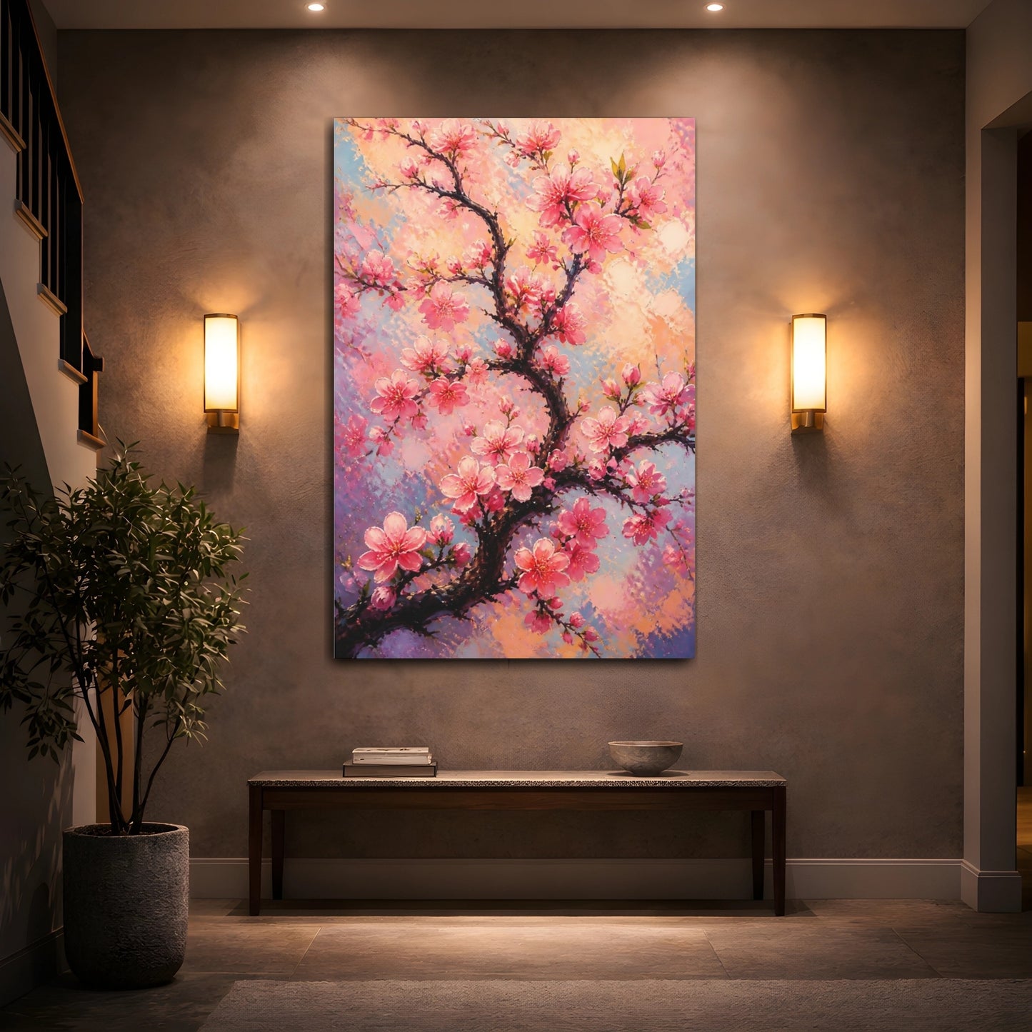 Mockup 2. Peach Blossom Flowers shown as canvas print