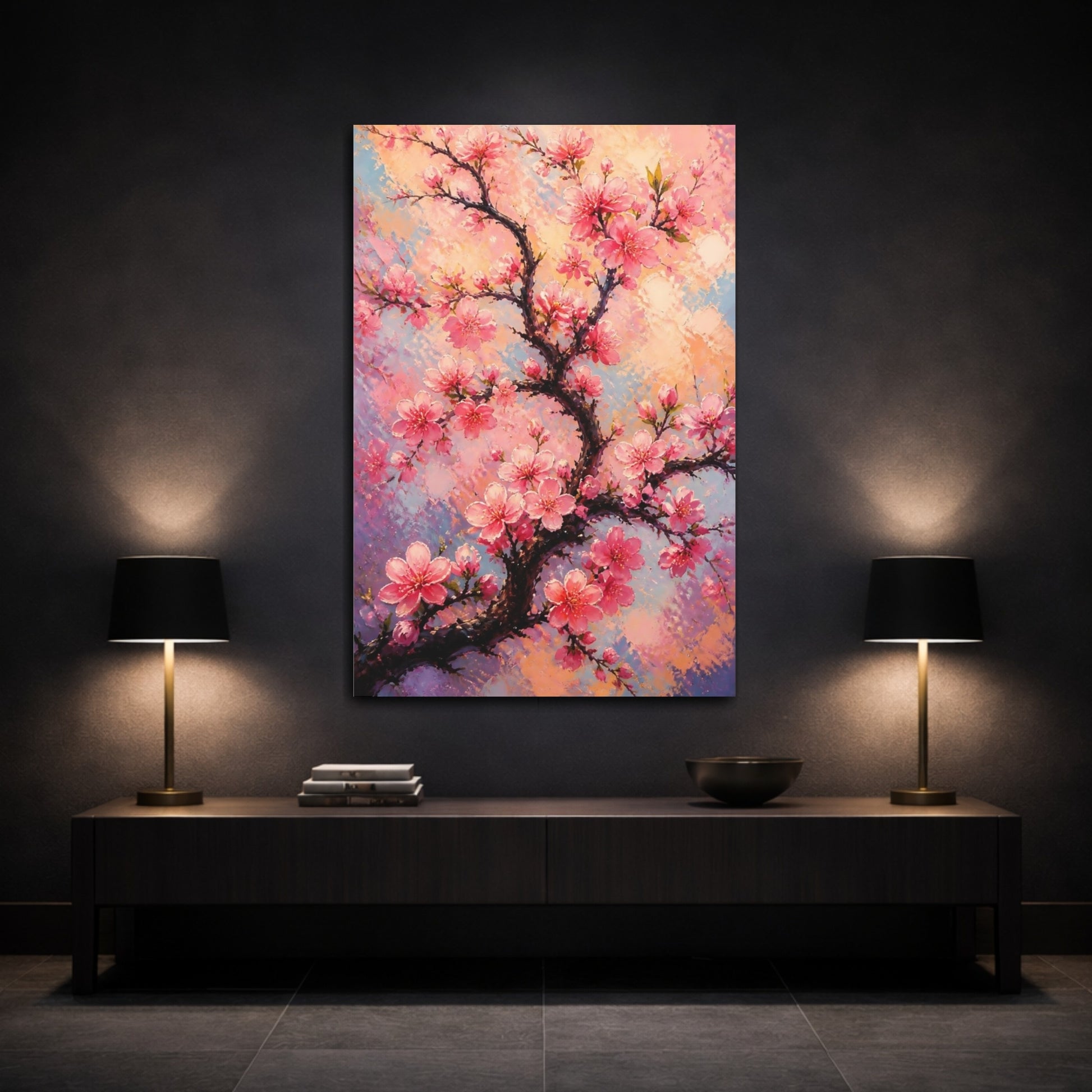Mockup 3. Peach Blossom Flowers shown as canvas print