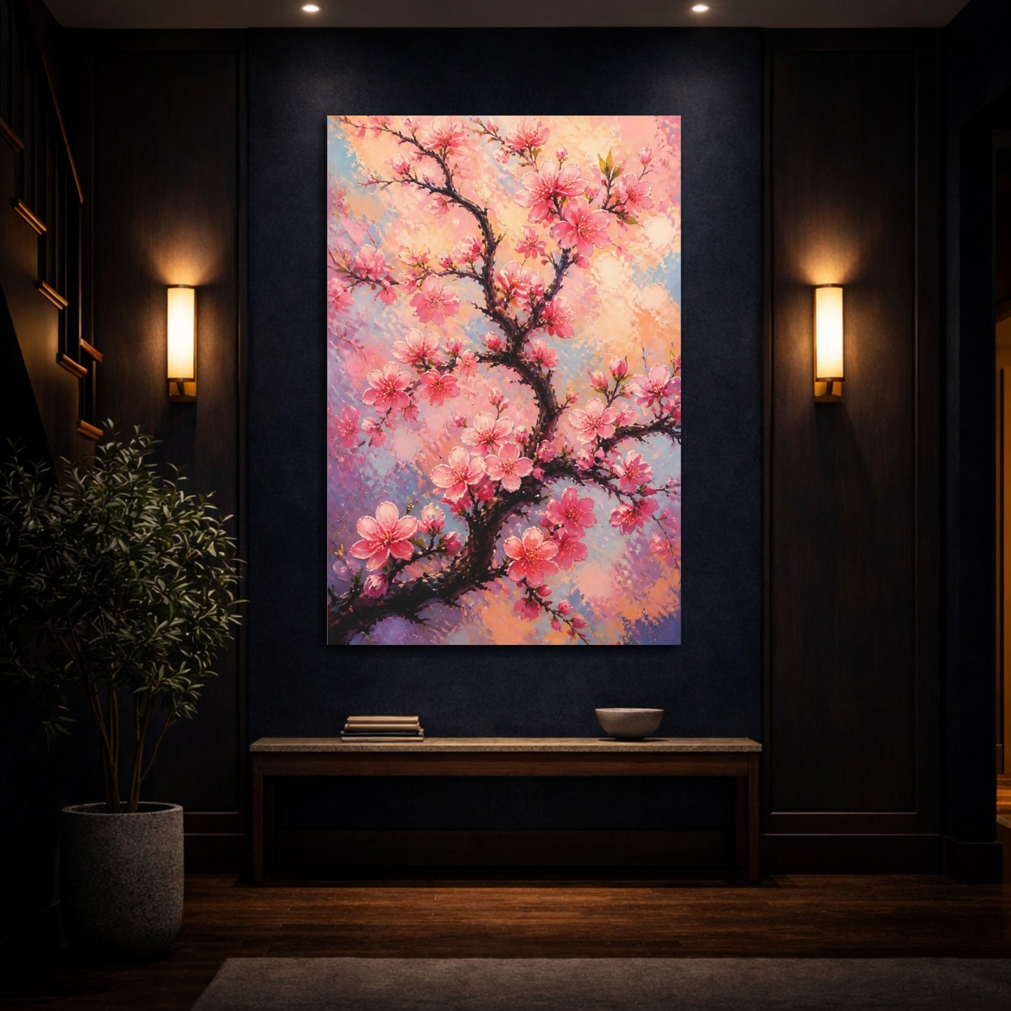 Mockup 4. Peach Blossom Flowers shown as canvas print