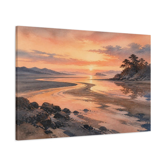 Main Mockup. Peach Dawn Tidal Flats shown as canvas print