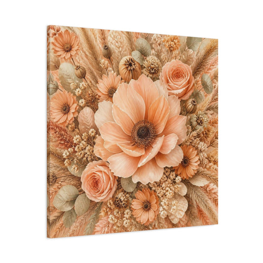Main Mockup. Peach Floral Bouquet shown as canvas print