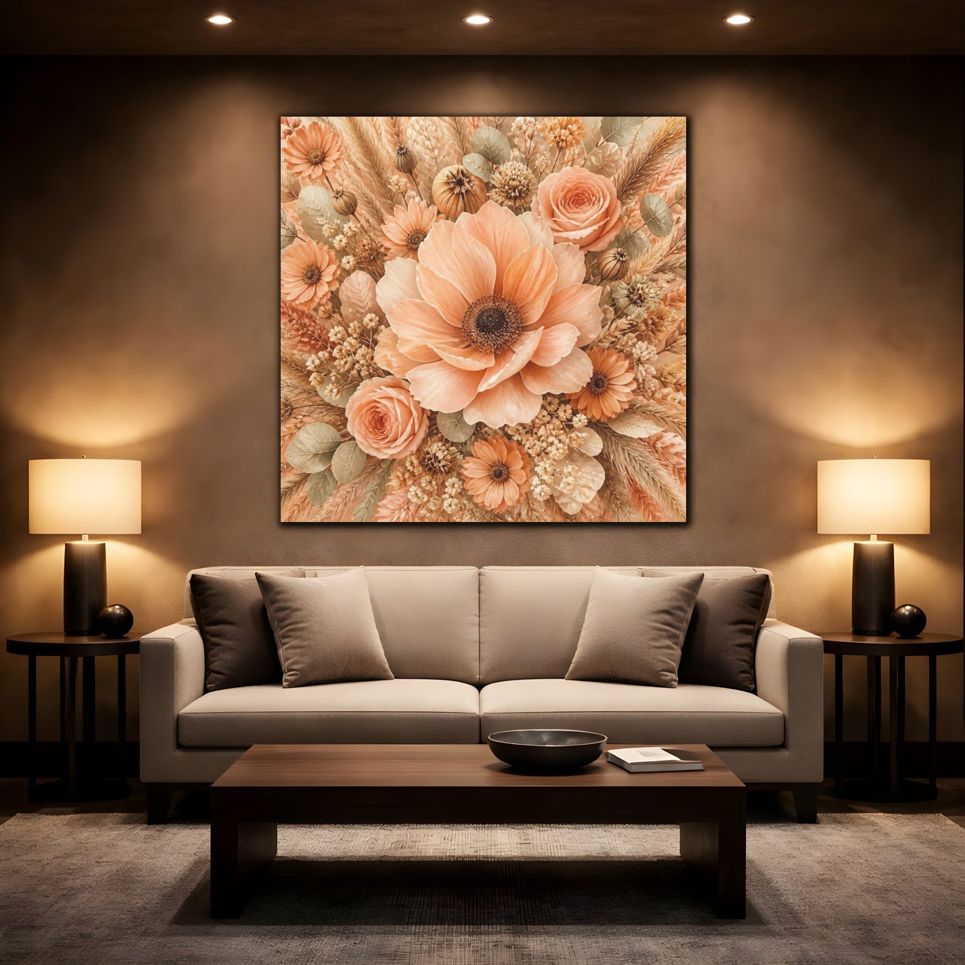 Mockup 2. Peach Floral Bouquet shown as canvas print