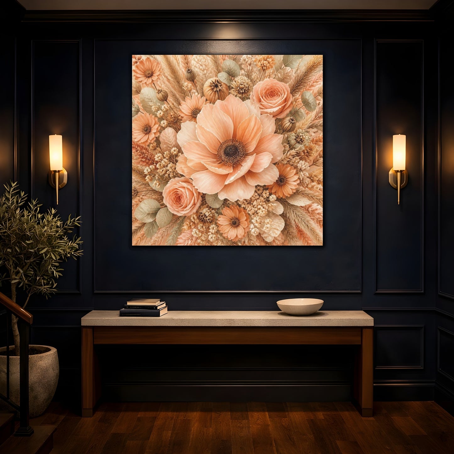 Mockup 4. Peach Floral Bouquet shown as canvas print