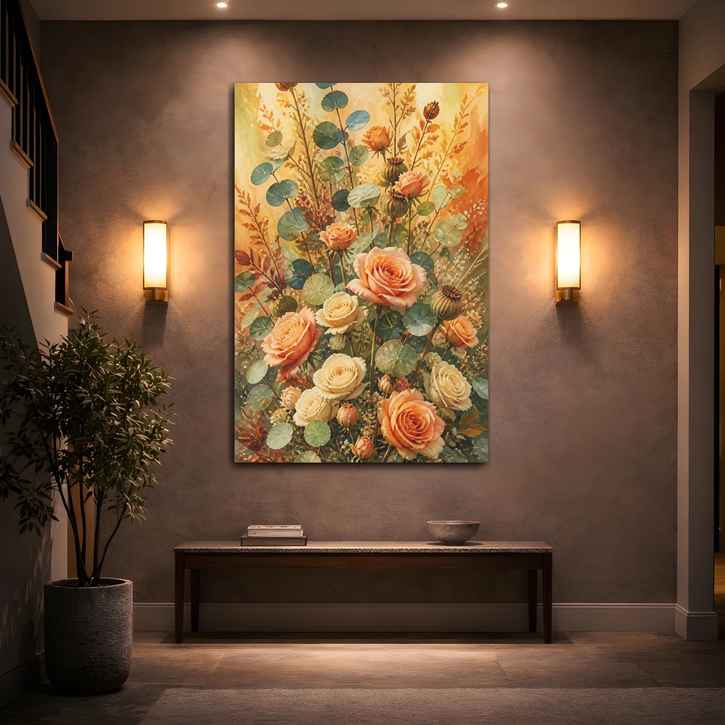 Mockup 2. Peach Rose Floral Bouquet shown as canvas print