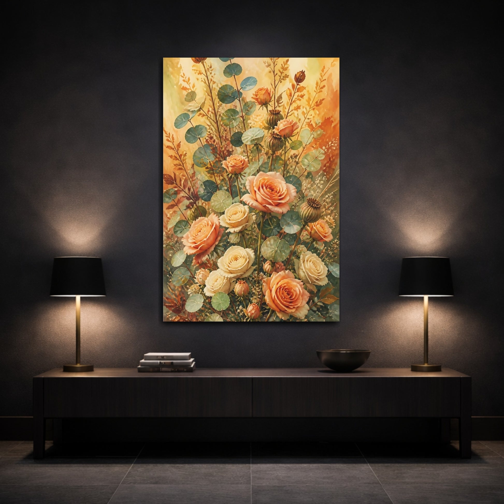 Mockup 3. Peach Rose Floral Bouquet shown as canvas print