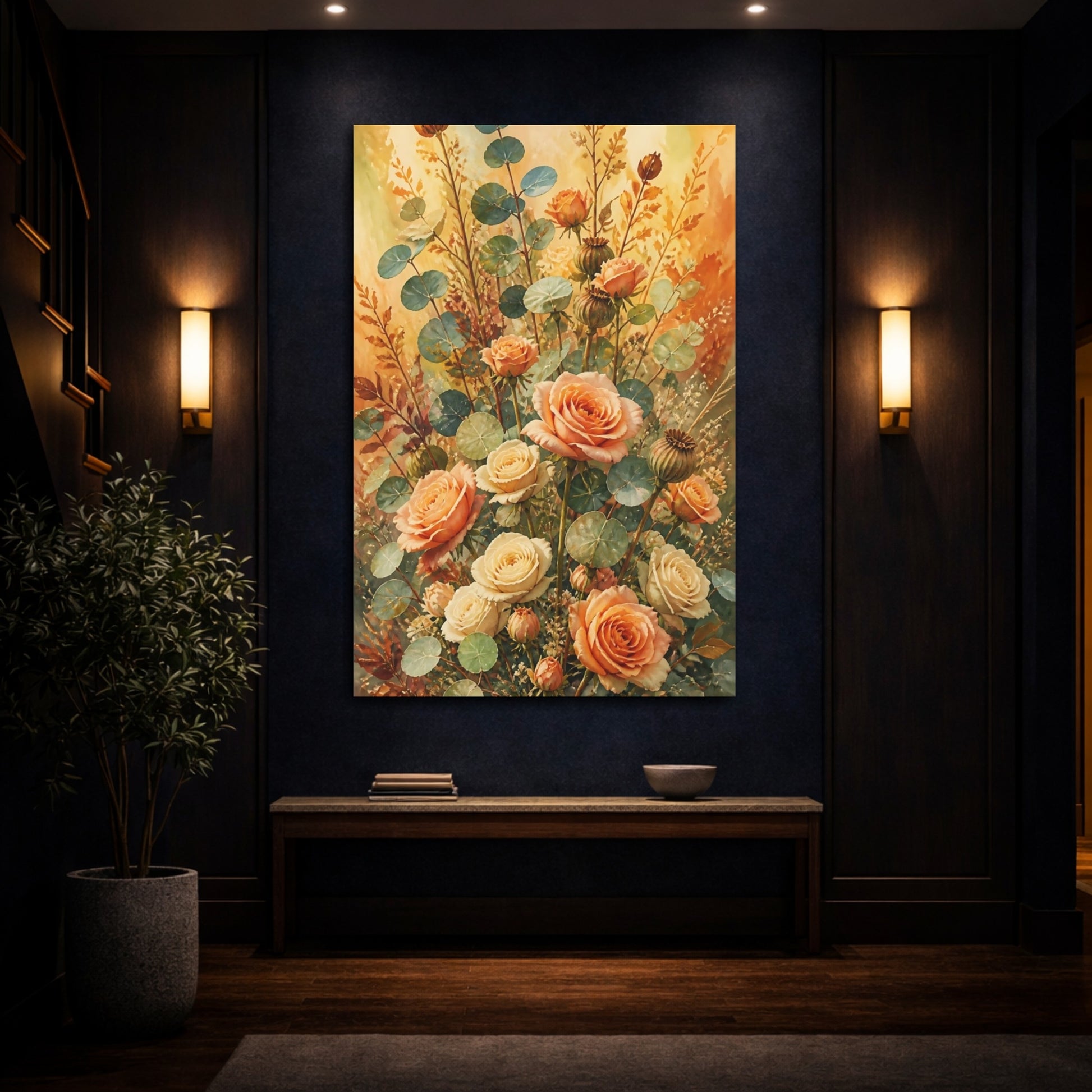 Mockup 4. Peach Rose Floral Bouquet shown as canvas print