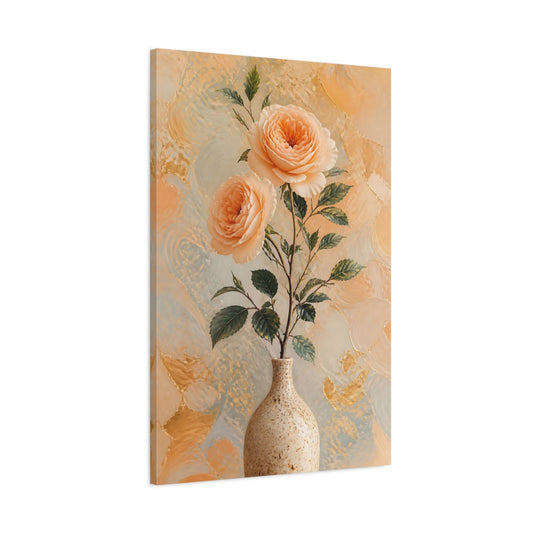 Main Mockup. Peach Rose Floral Still Life shown as canvas print