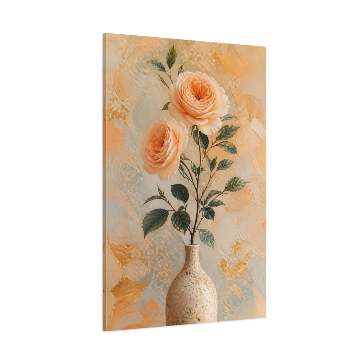 Side Mockup 1. Peach Rose Floral Still Life shown as canvas print