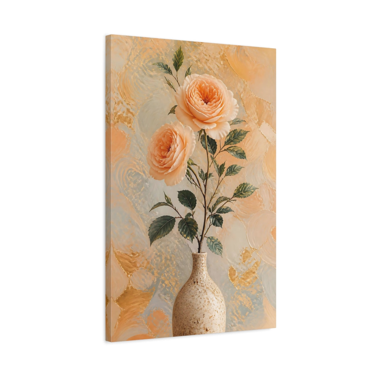 Side Mockup 2. Peach Rose Floral Still Life shown as canvas print
