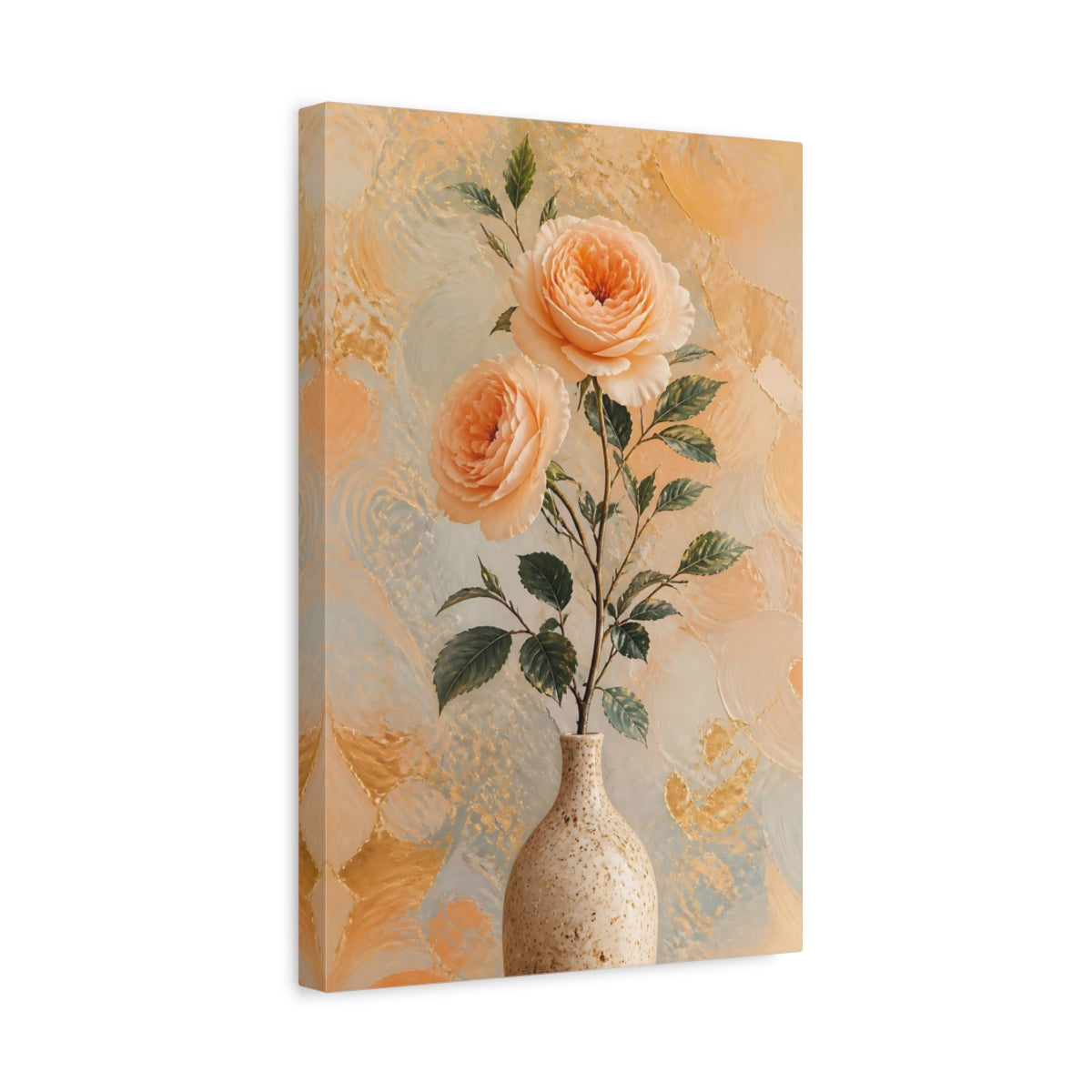 Side Mockup 4. Peach Rose Floral Still Life shown as canvas print