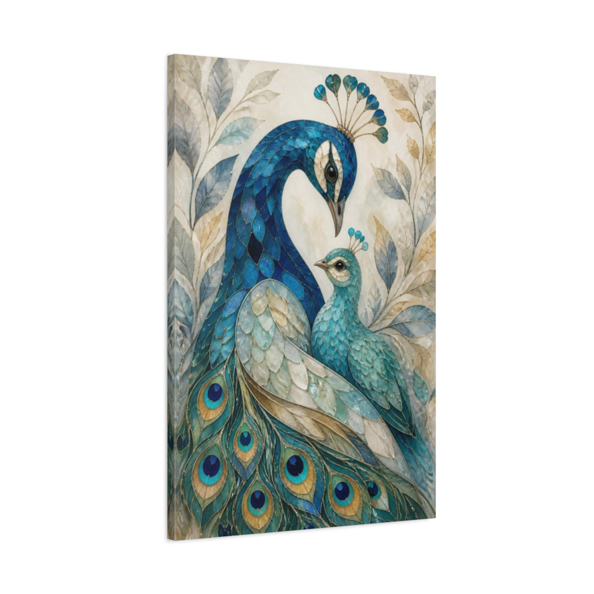 Main Mockup. Peacock Animals Pair shown as canvas print