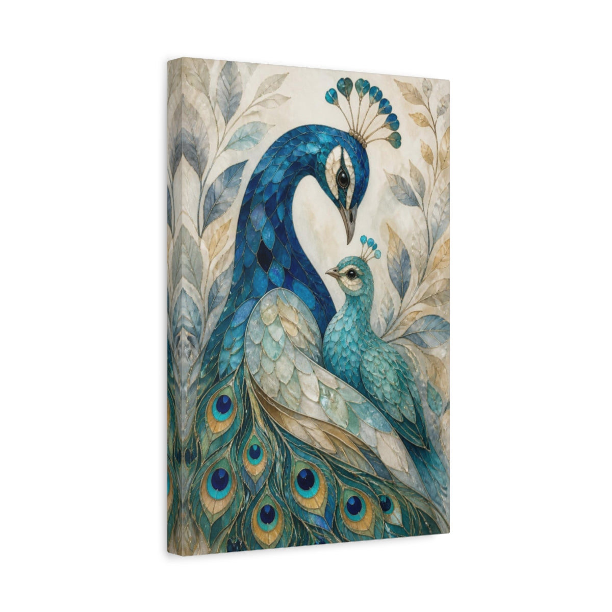 Side Mockup 4. Peacock Animals Pair shown as canvas print