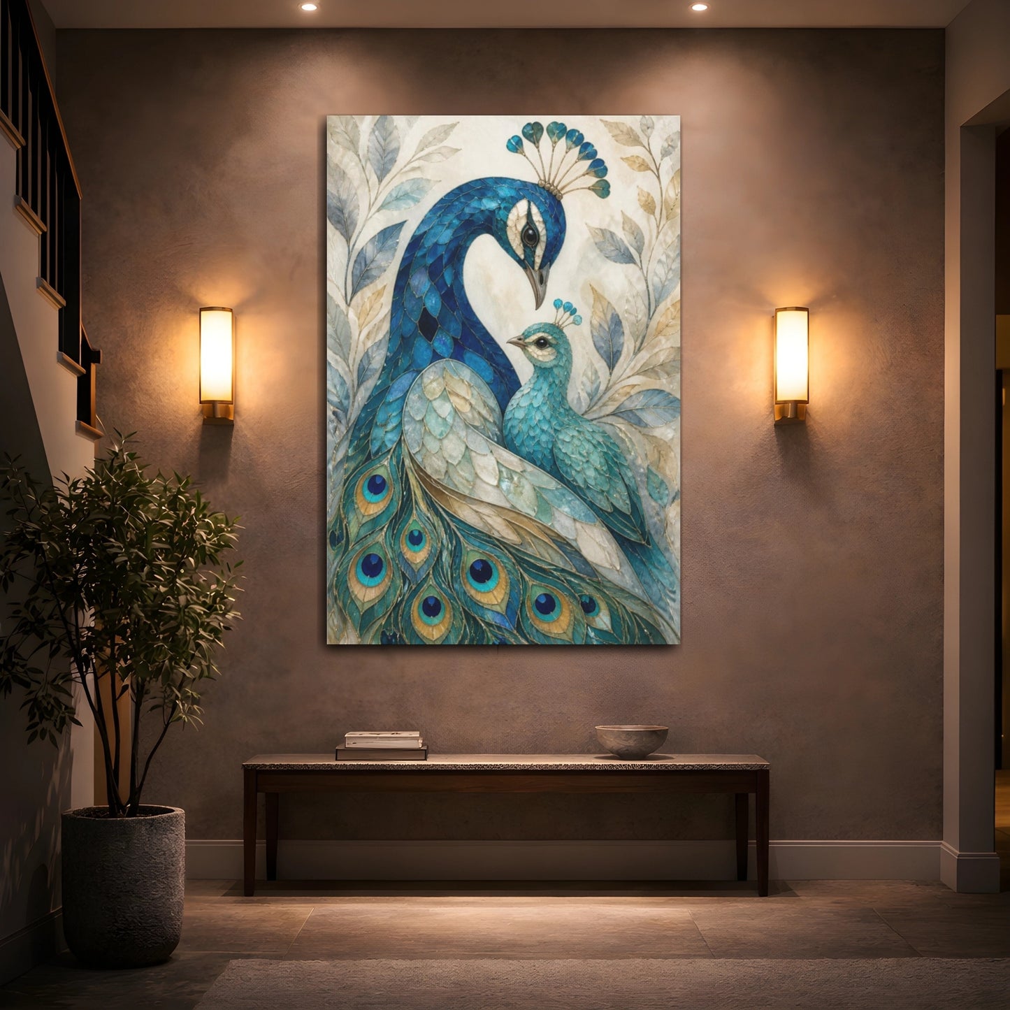 Mockup 2. Peacock Animals Pair shown as canvas print
