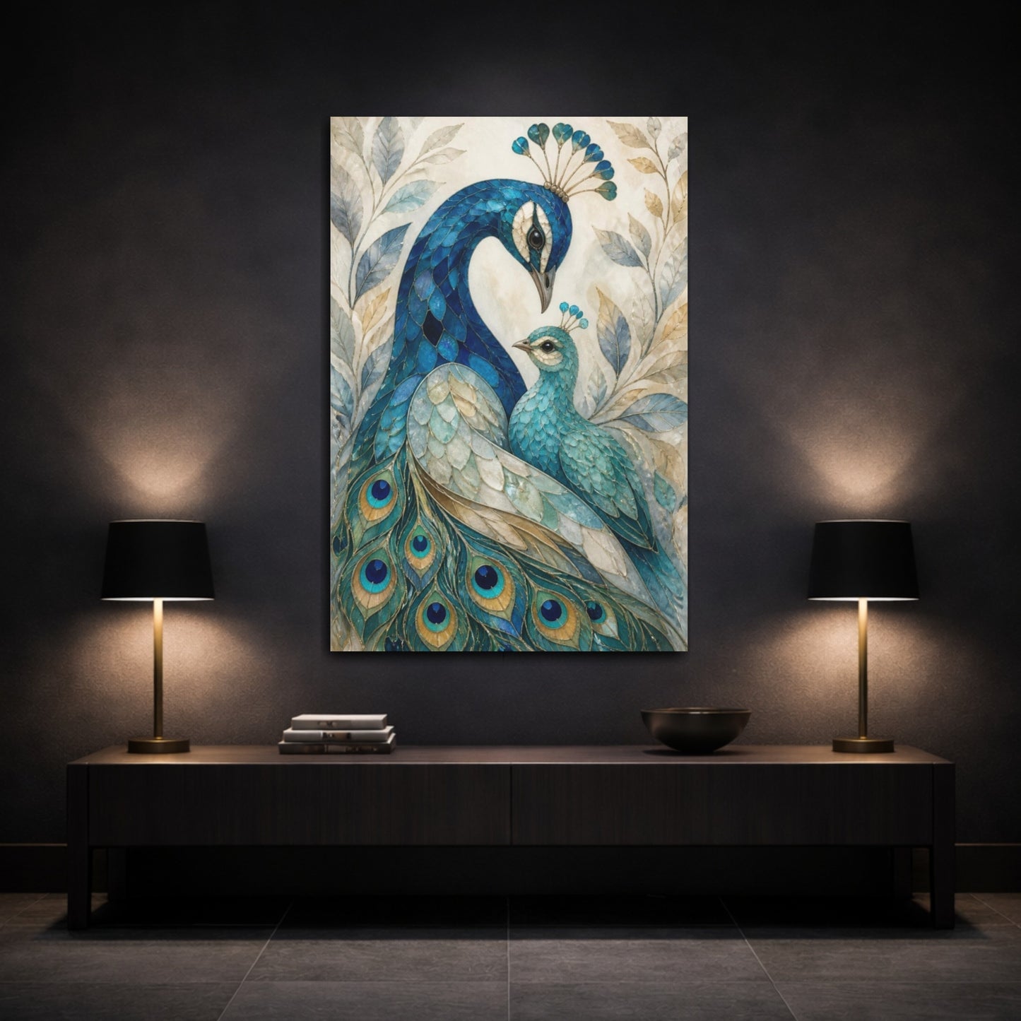 Mockup 3. Peacock Animals Pair shown as canvas print