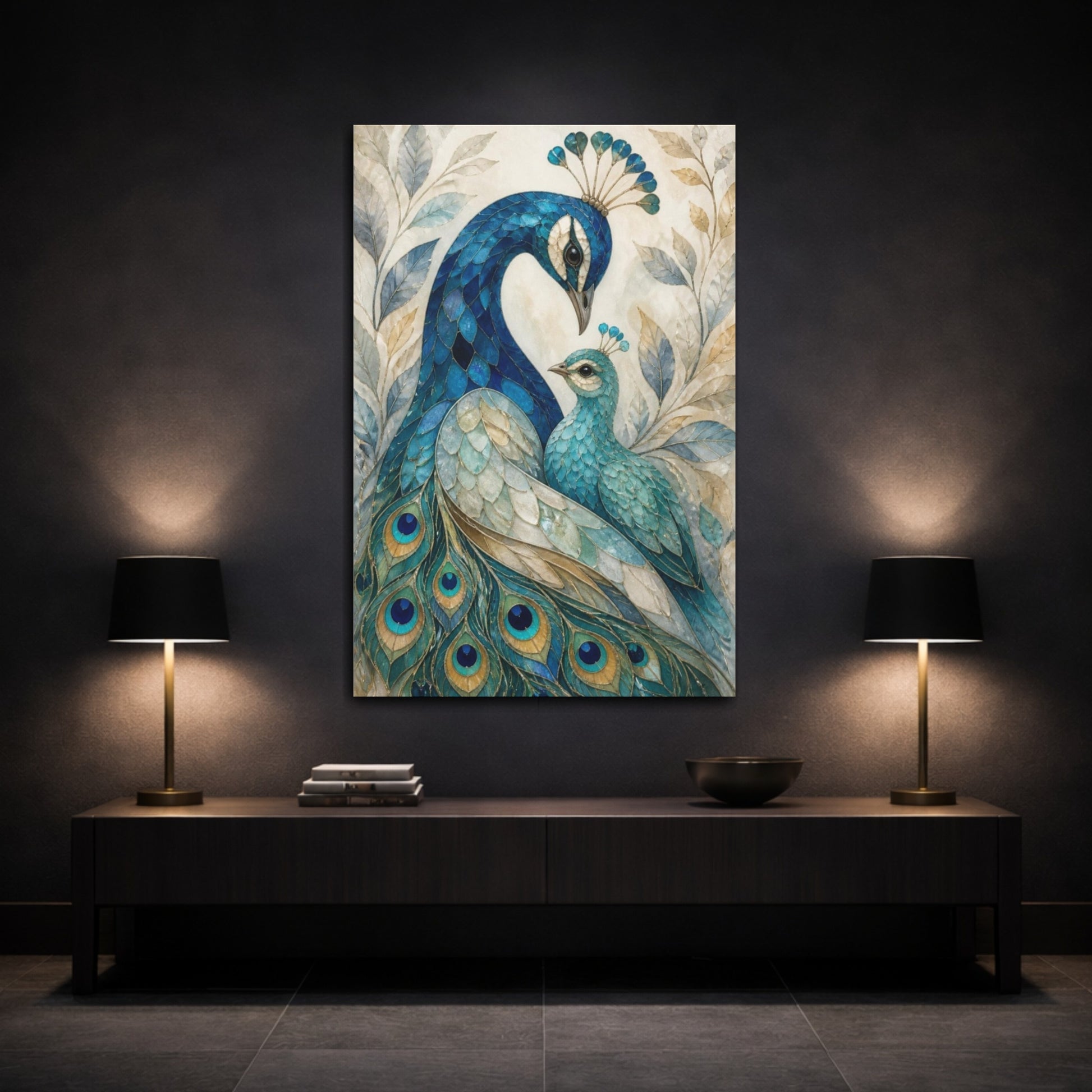 Mockup 3. Peacock Animals Pair shown as canvas print