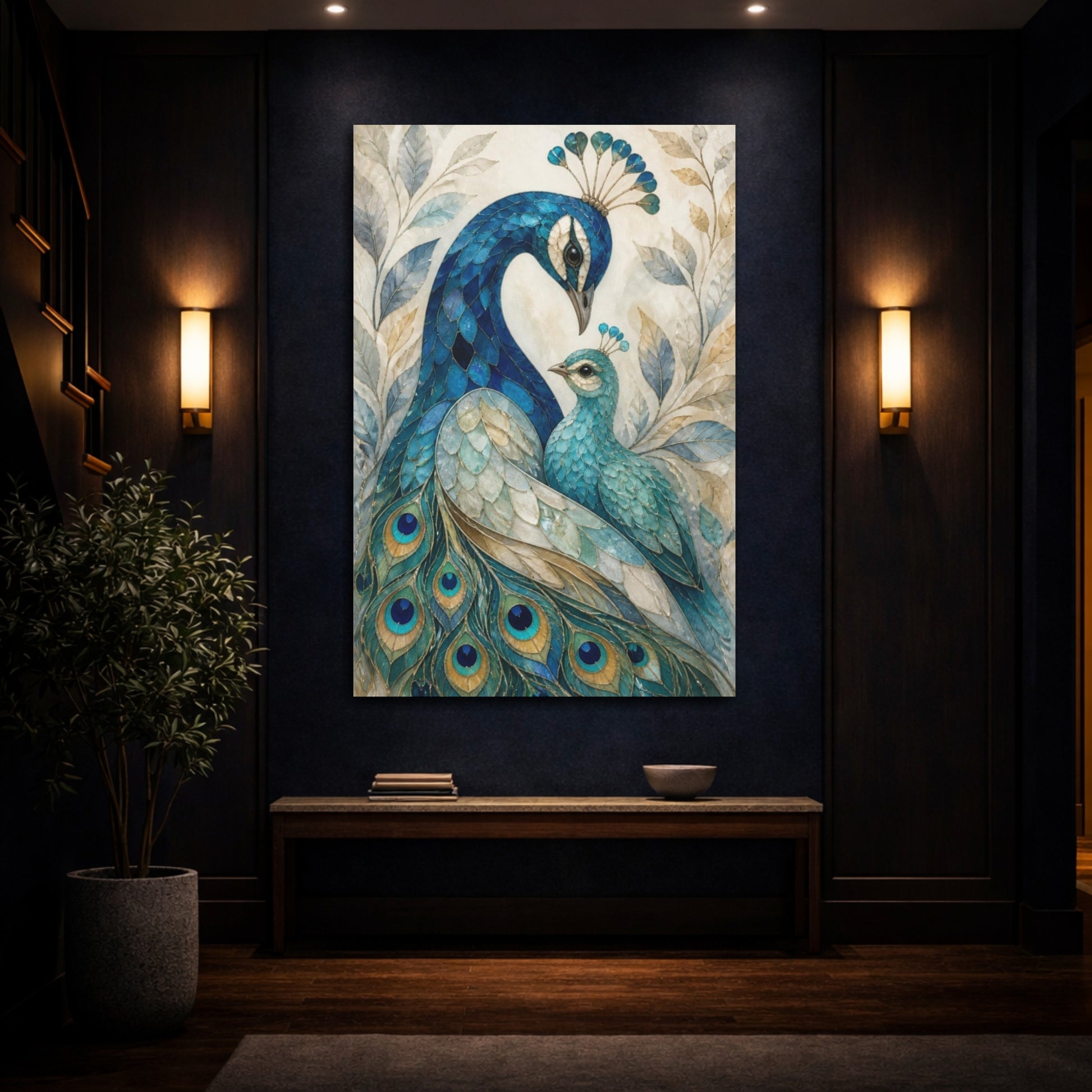 Mockup 4. Peacock Animals Pair shown as canvas print