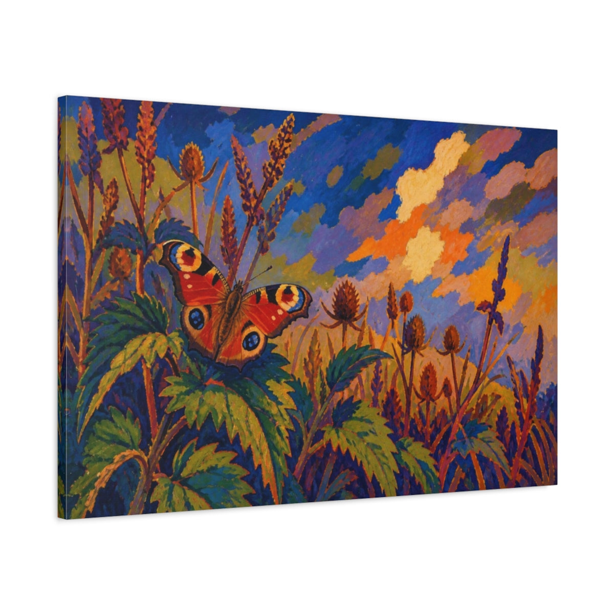 Main Mockup. Peacock Butterfly Nature Study shown as canvas print