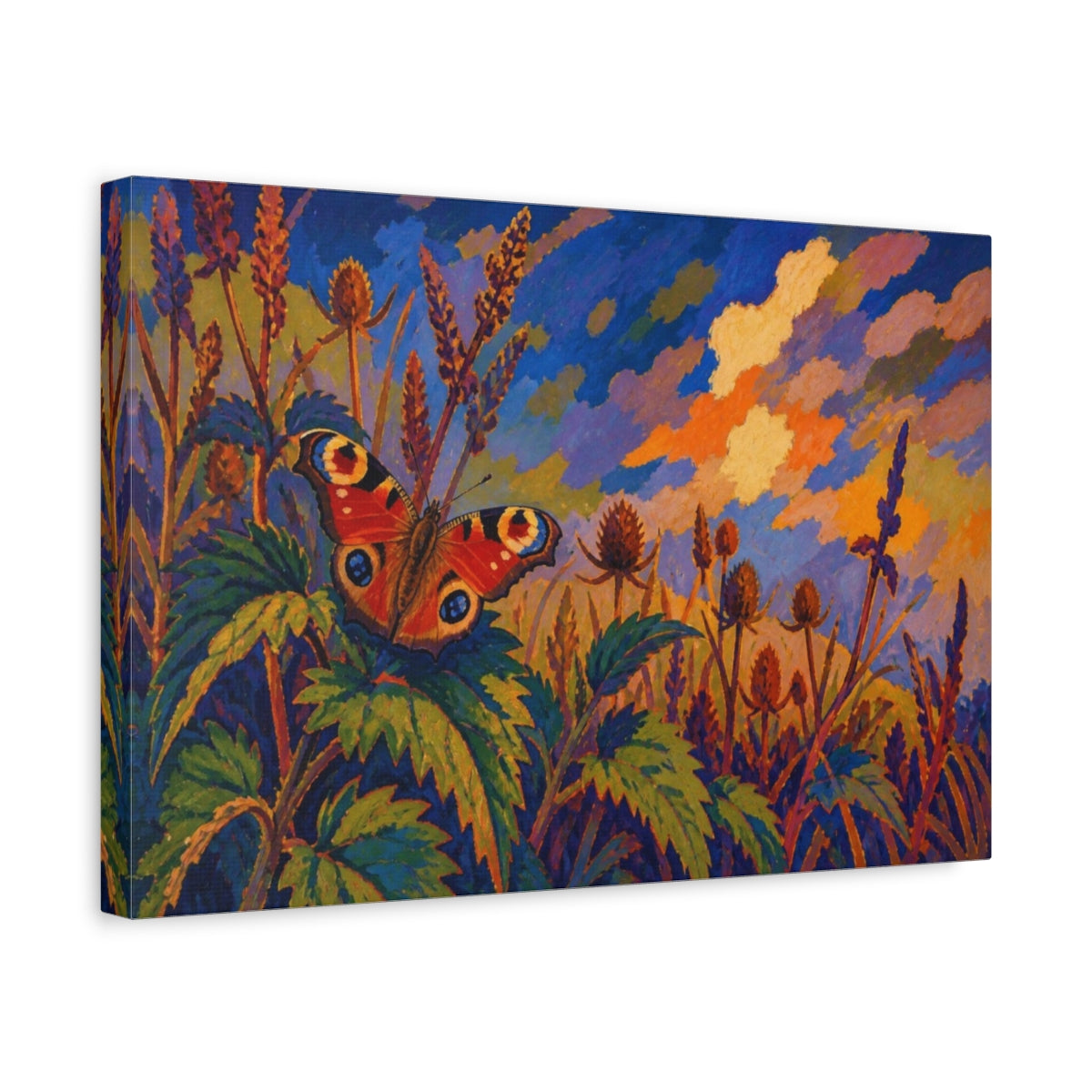 Side Mockup 4. Peacock Butterfly Nature Study shown as canvas print
