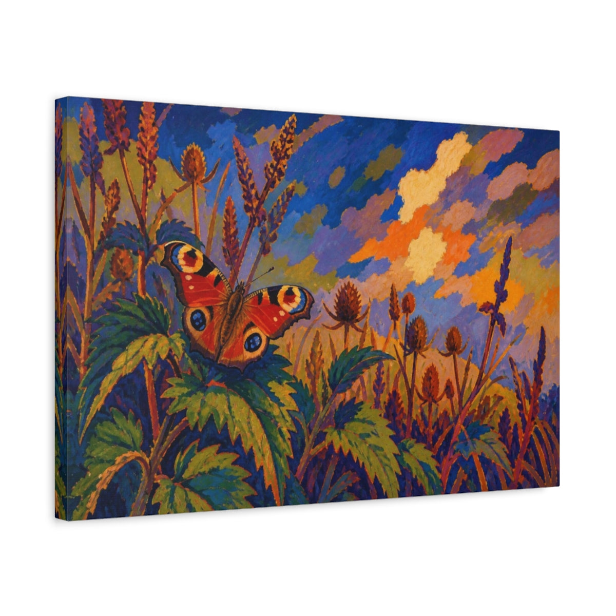 Side Mockup 3. Peacock Butterfly Nature Study shown as canvas print