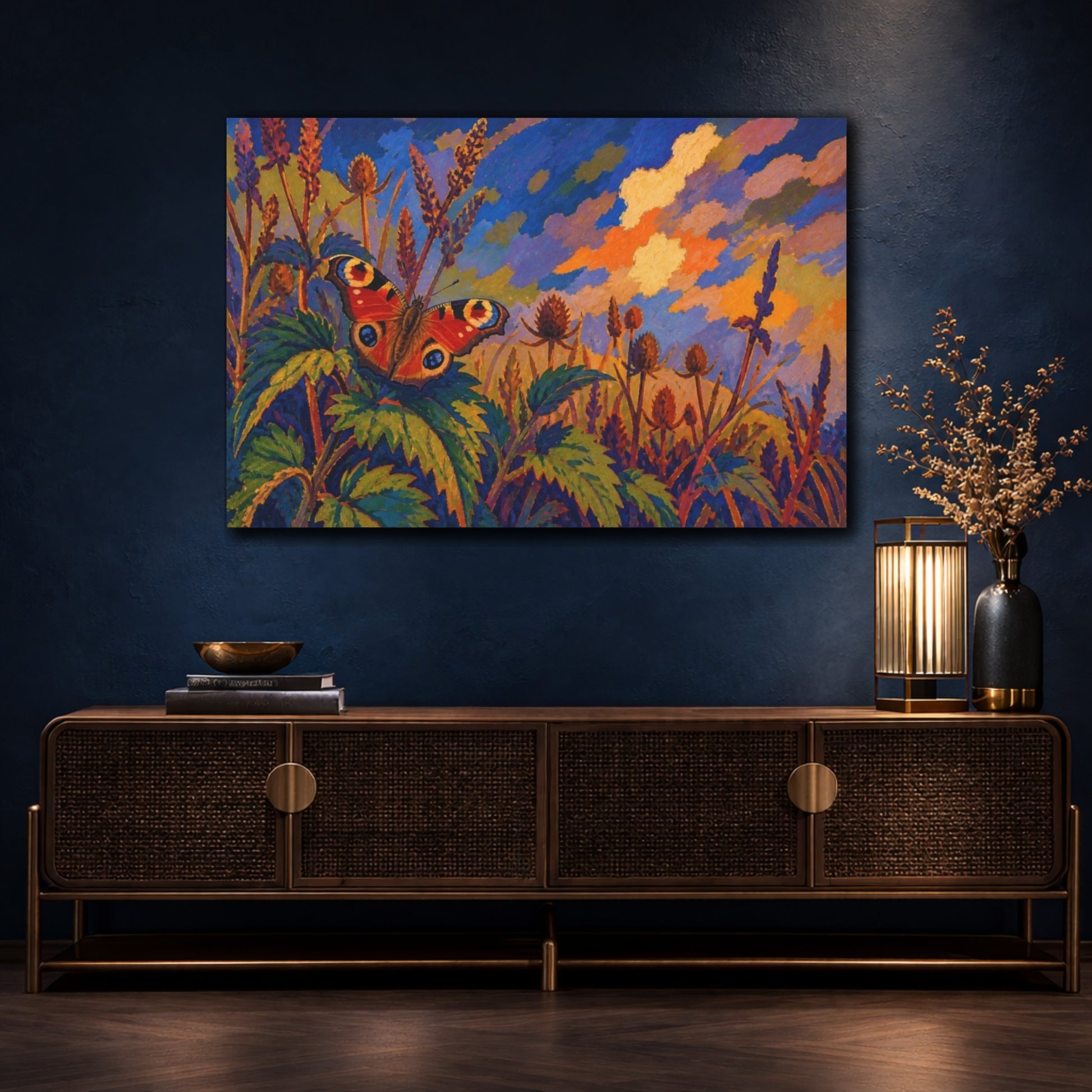Mockup 4. Peacock Butterfly Nature Study shown as canvas print