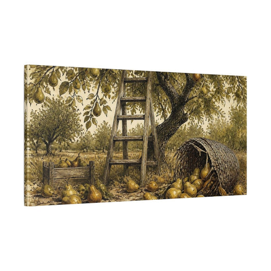Pear Tree Harvest Scene Canvas Print – Kitchen, Breakfast Nook, Warm Sepia - YesArtYes