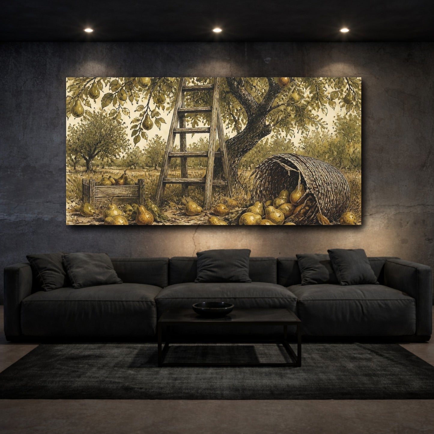 Mockup 3. Pear Tree Harvest Scene shown as canvas print