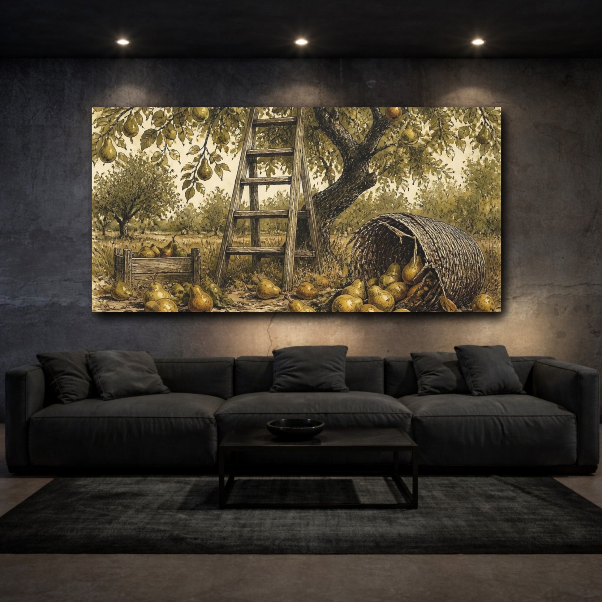 Mockup 3. Pear Tree Harvest Scene shown as canvas print