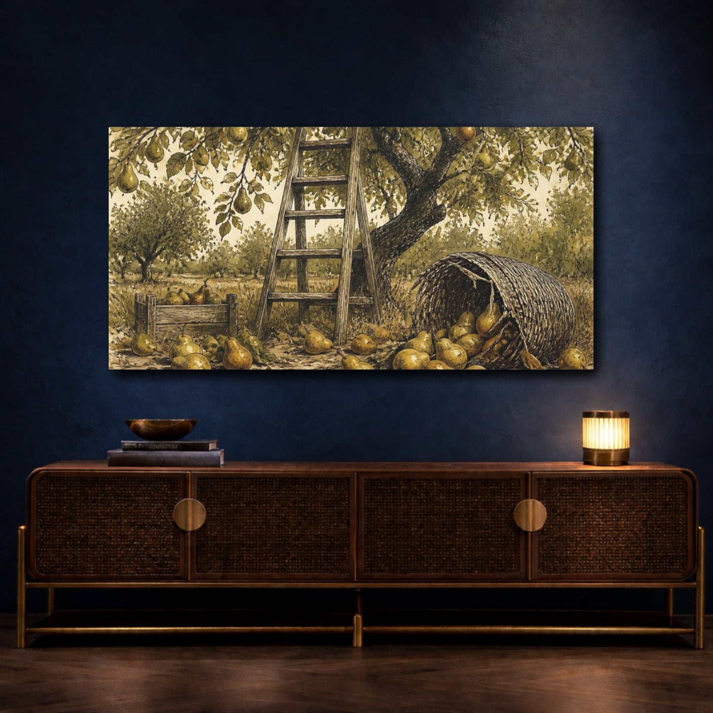 Mockup 4. Pear Tree Harvest Scene shown as canvas print