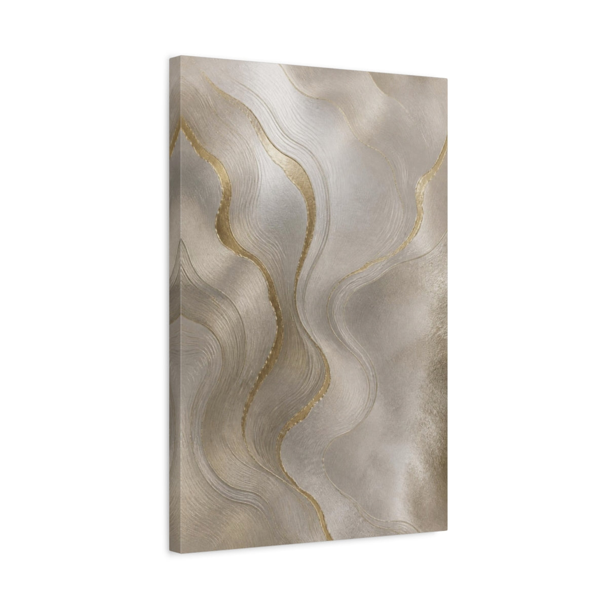 Side Mockup 3. Pearl And Gold Waves shown as canvas print
