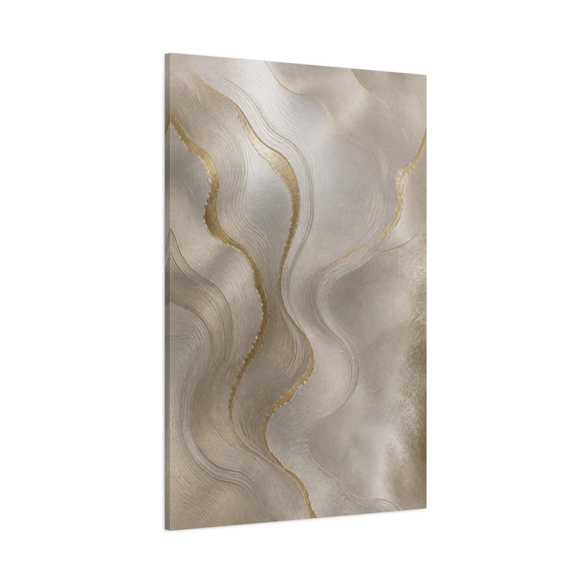 Side Mockup 1. Pearl And Gold Waves shown as canvas print