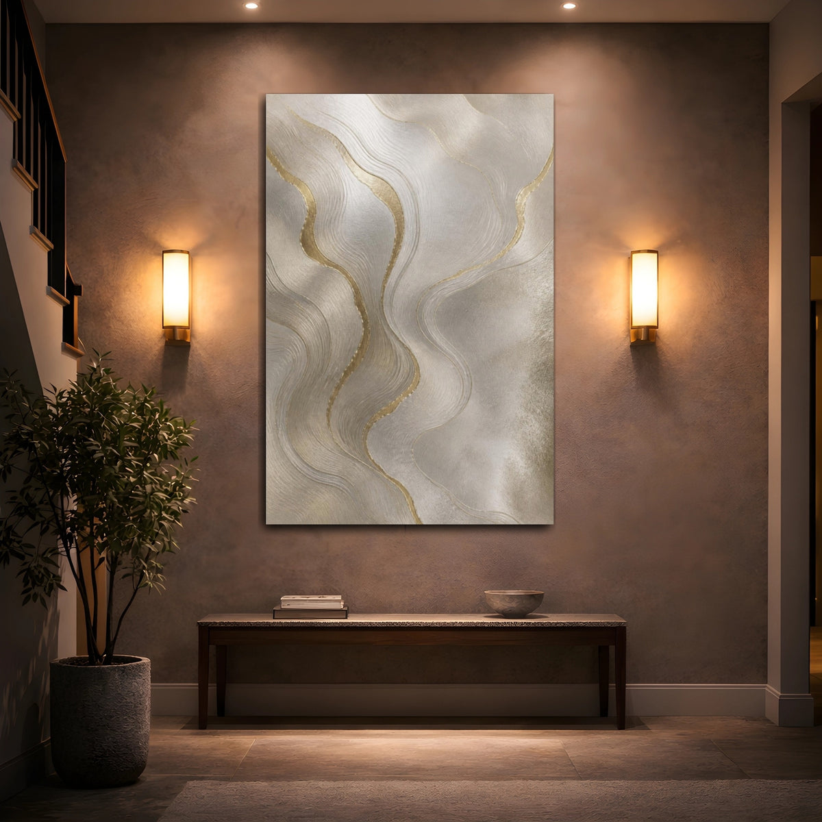 Mockup 2. Pearl And Gold Waves shown as canvas print