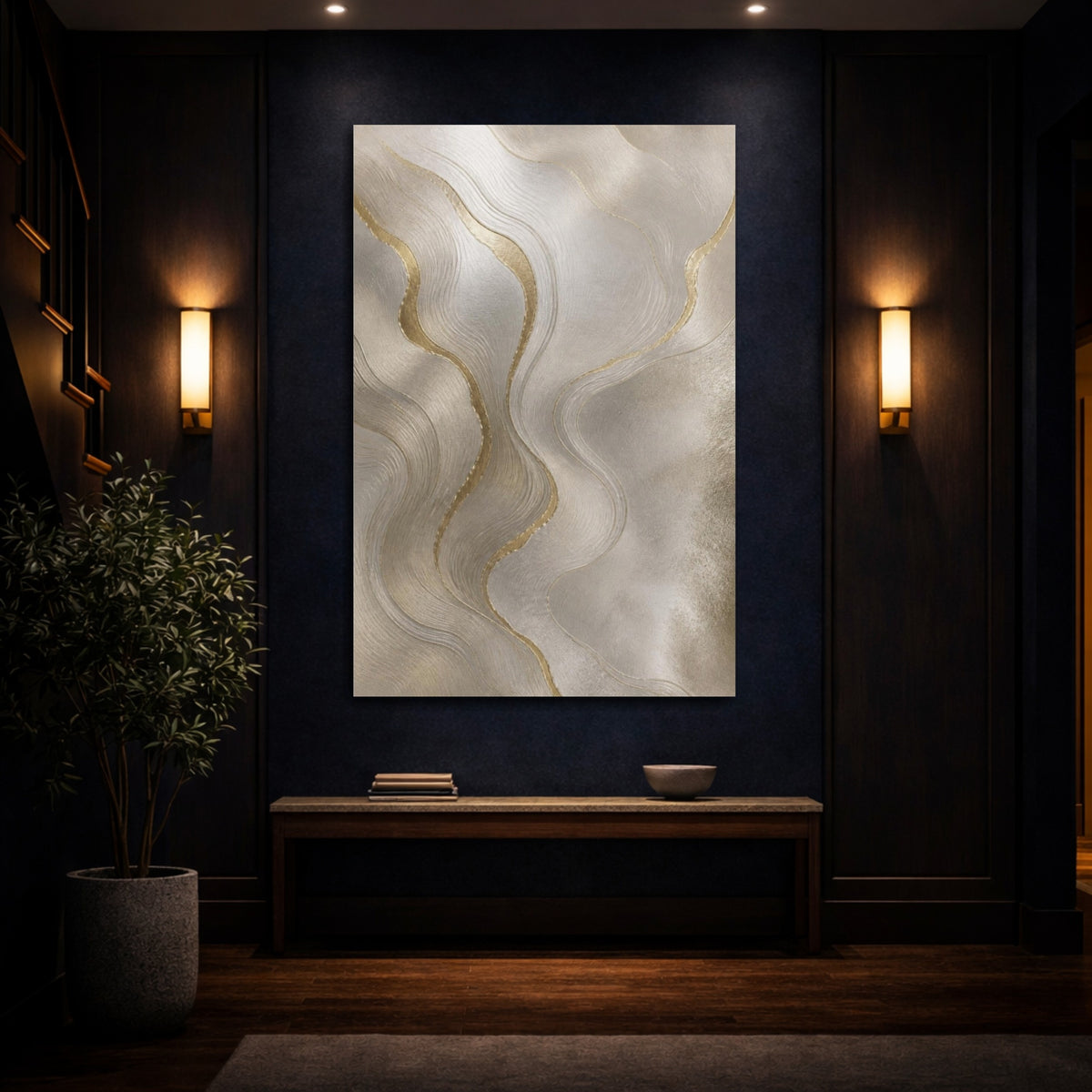 Mockup 4. Pearl And Gold Waves shown as canvas print